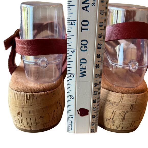 Lucky Brand Jacobean Platform Sandals Size ? Rust Red Strappy Buckle Cork - Picture 2 of 8